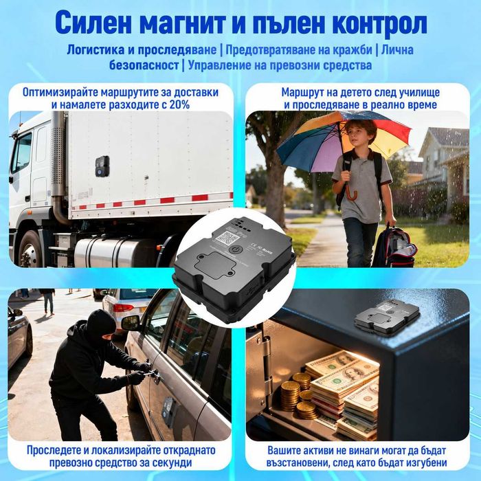 4G GPS тракер S20 Pro – 7500mAh за 30+ дни, включена предплатена СИМ за Европа и Турция, силен магнит