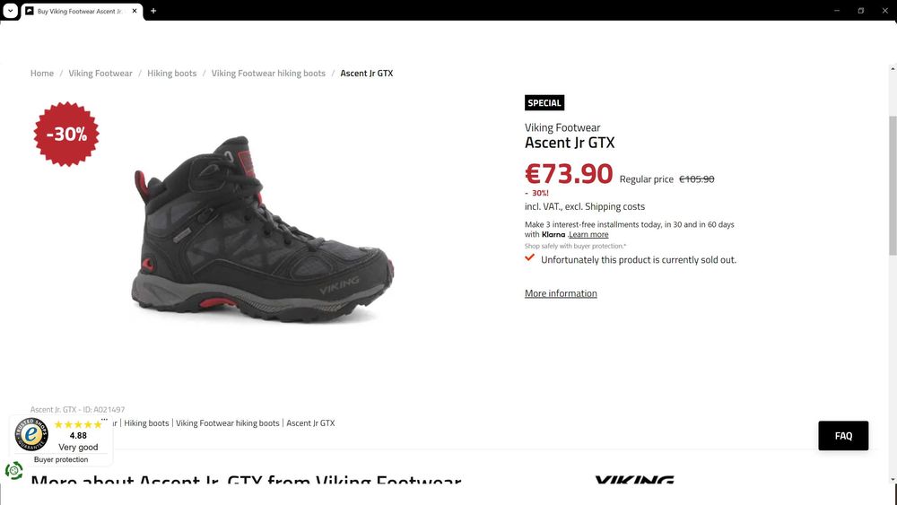 VIKING ASCENT JR GORE-TEX Boots EUR 36 / UK 3,5 детски водонепром- 746