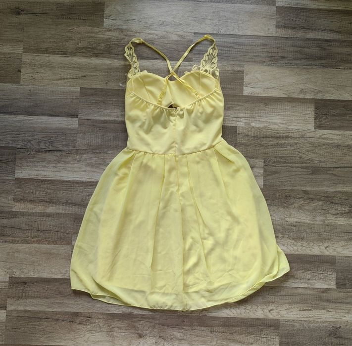 Официална розова и жълта рокля