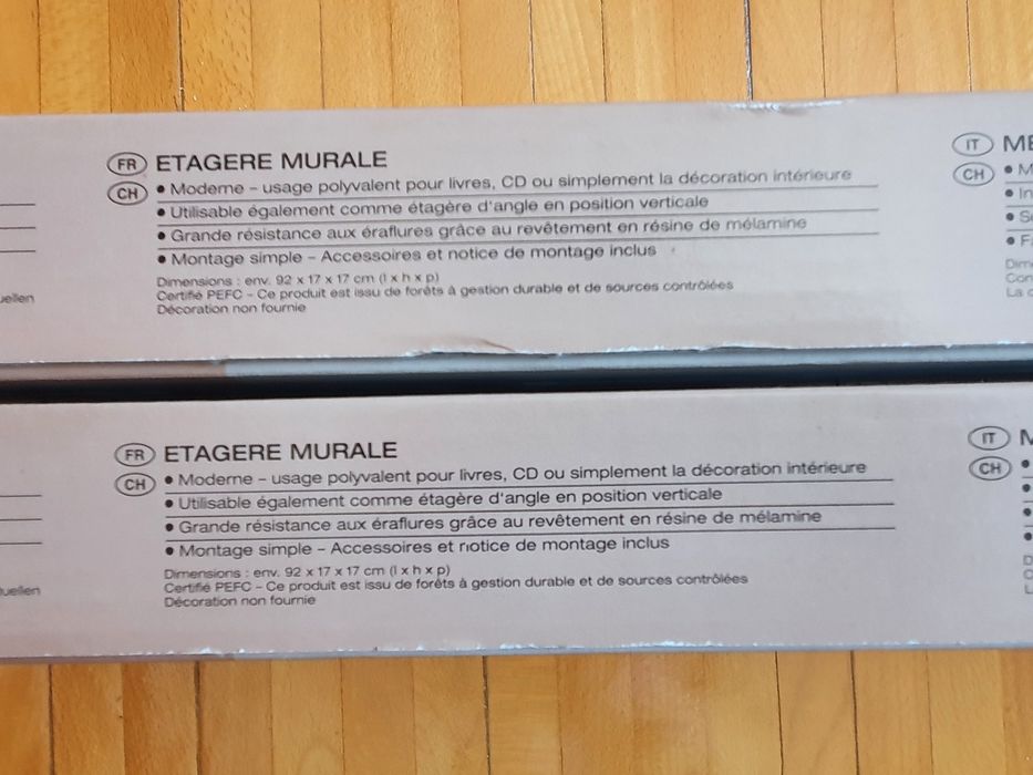 Set 2 rafturi / etajere de perete, albe, 92 x 17 x 17 cm