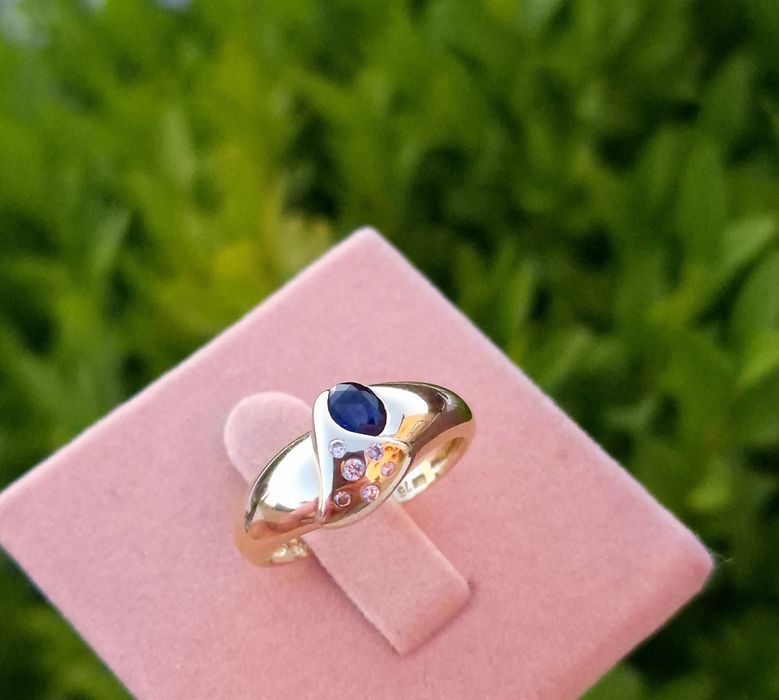Inel din aur de 14K cu Safire și diamante naturale