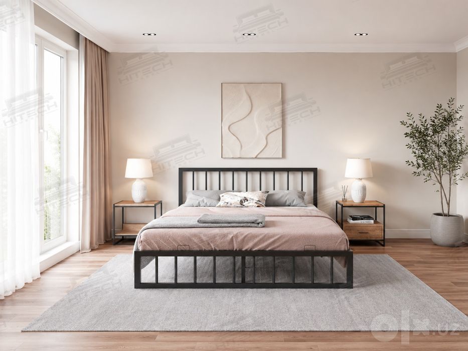 Двуспальная кровать LORINA ikki kishili kravat va matraslar loft temir