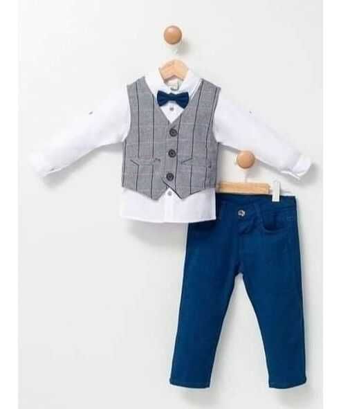 Set elegant 3 piese, vesta, camasa alba cu papion si pantaloni