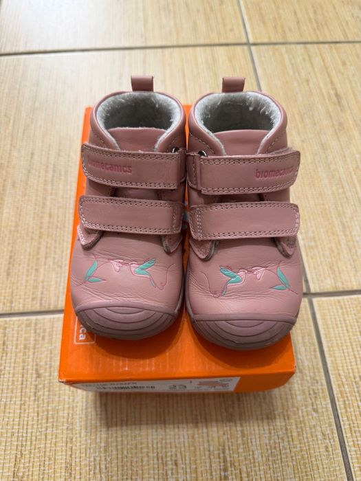 Pantofi copii fete din piele Biomecanics, model inalt, Roz