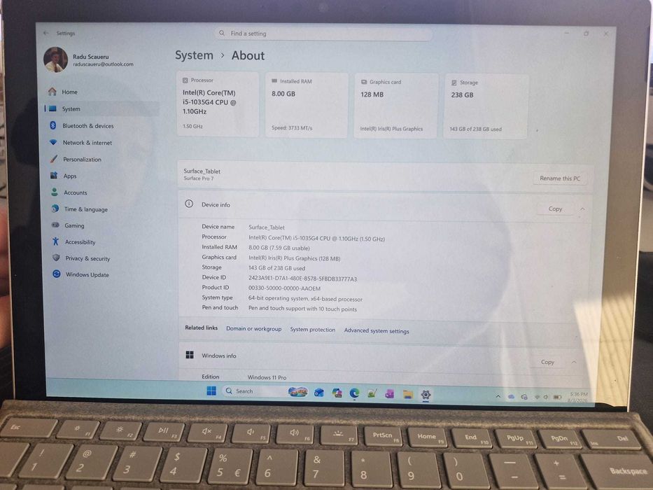 Tableta PC Laptop Microsoft Surface 7 pro i5 10th gen