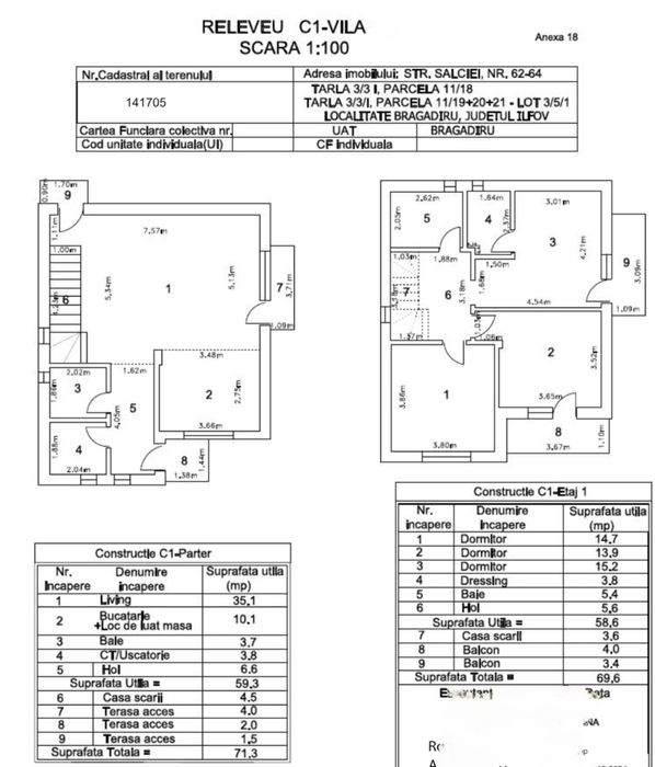 P+1+P-mansardabil-scara beton armat, 3dormitoare, 3bai, camera tehnica