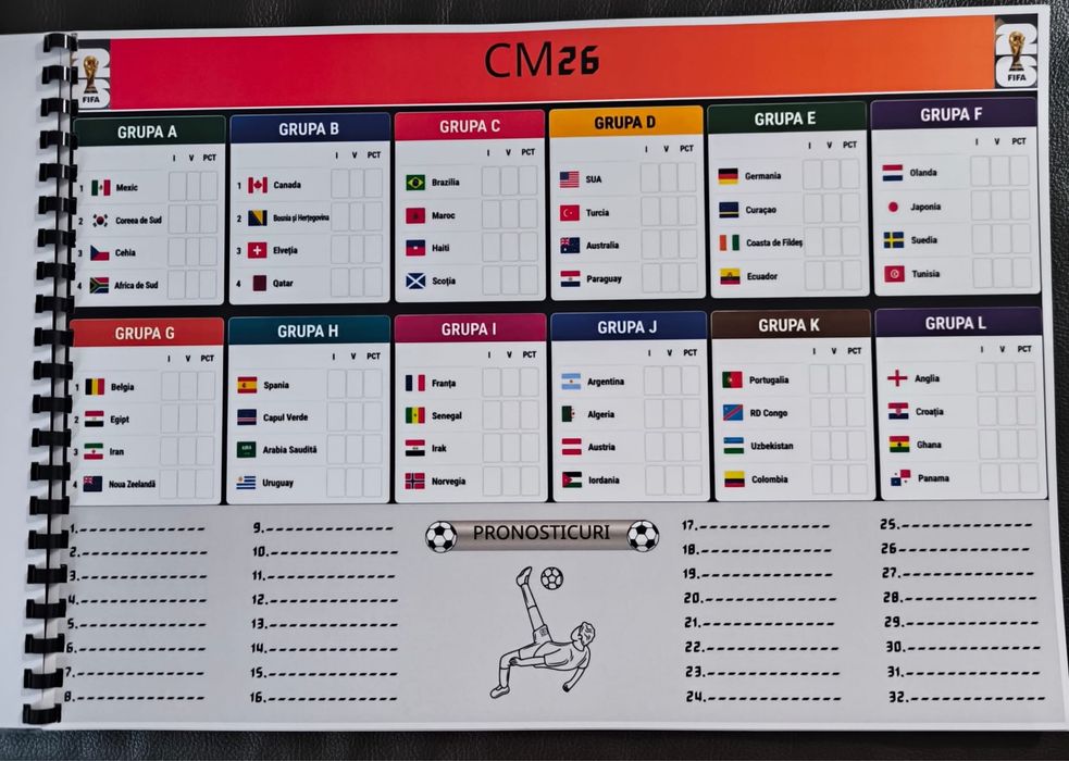 Poster / Program Meciuri Cupa Mondială 2026 - A3 Color Spiralat (Pronosticuri)