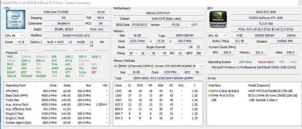 PC I7 6700K GTX 1650 4gb ssd 256 16Gb ram vandut