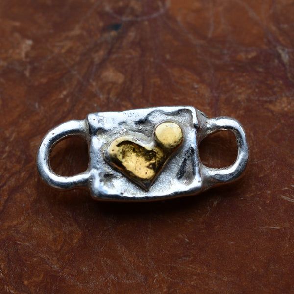Сребърен Свързващ Елемент 925 – Сърце в Рустик Стил, Талисман за Любов