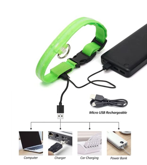 Zgardă luminoasă, cu încărcare prin USB, culoare verde și roșu