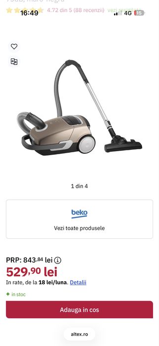 Aspirator cu sac Beko 800W