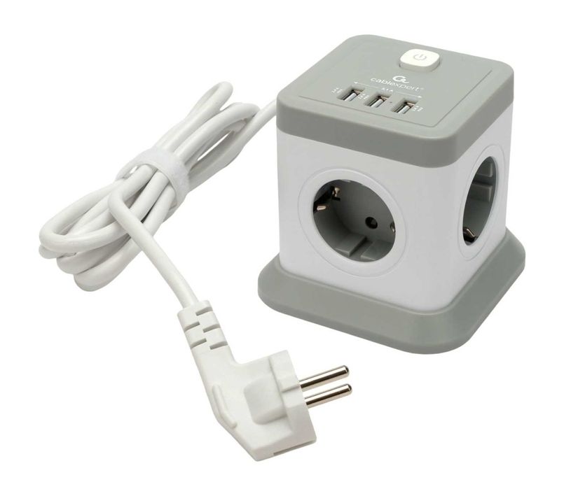 Сетевой фильтр Cablexpert Tower, TWR-4-U3-W-3, 4р, 10А, 3xUSB, 3.1А