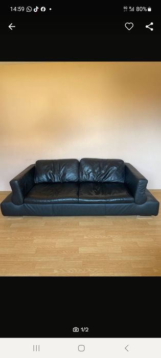 Set canapea piele naturală fixa 3 locuri,plus fotoliu și taburet.