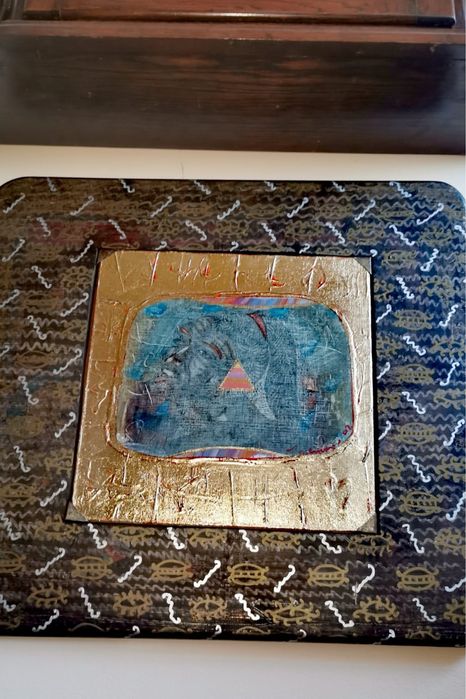 Антикварна картина масло платно смесена техника дърво орех Н.Певичаров