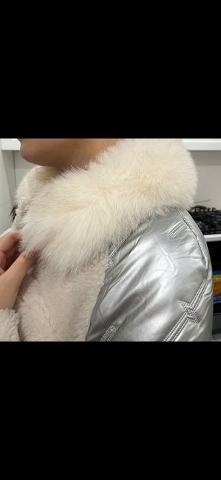 Шуба пальто с песец воротником