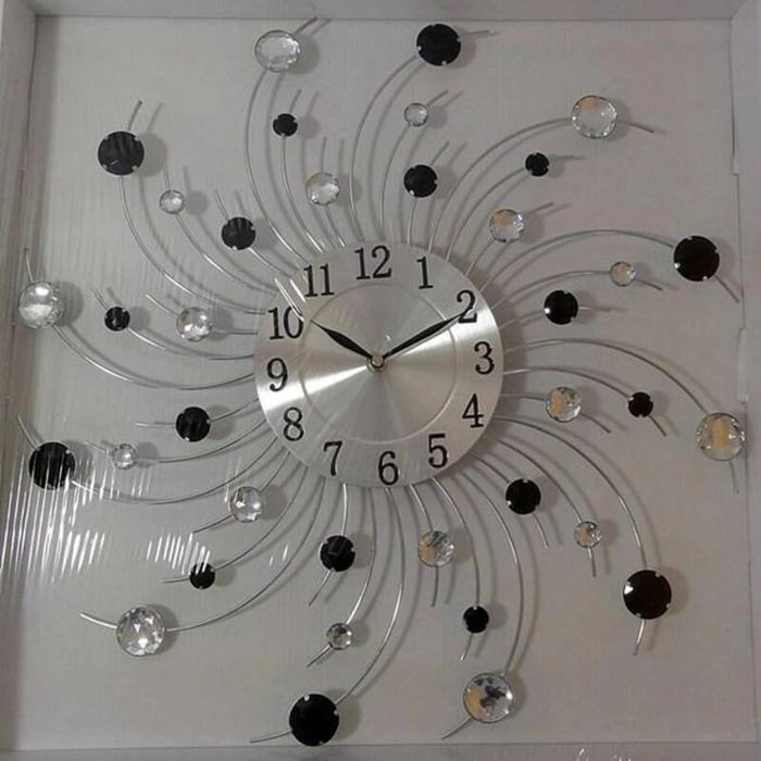 Стенен часовник с кристали , 50 см, Кварцов механизъм, Безшумен