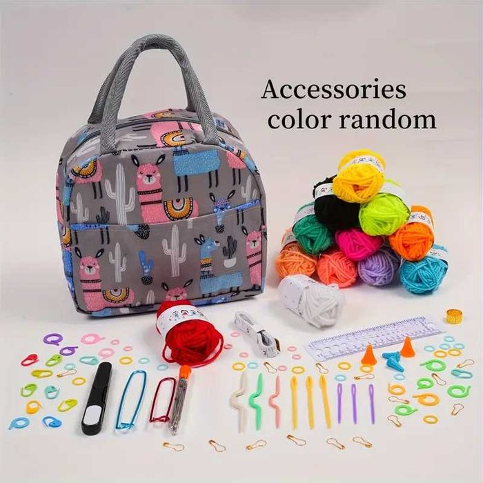 Комплект за плетене на една кука за начинаещи с чанта 75 части 3 цвята