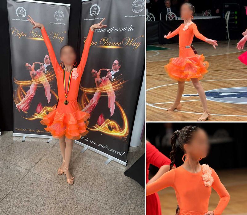 Rochie portocaliu neon de dans sportiv fete solo debutante