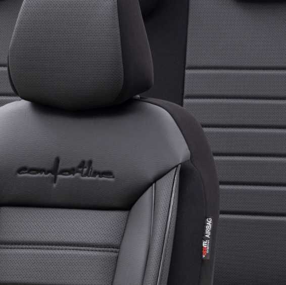 Луксозна тапицерия OTOM текстил с еко кожа COMFORT LINE Design – Черна с черен шев