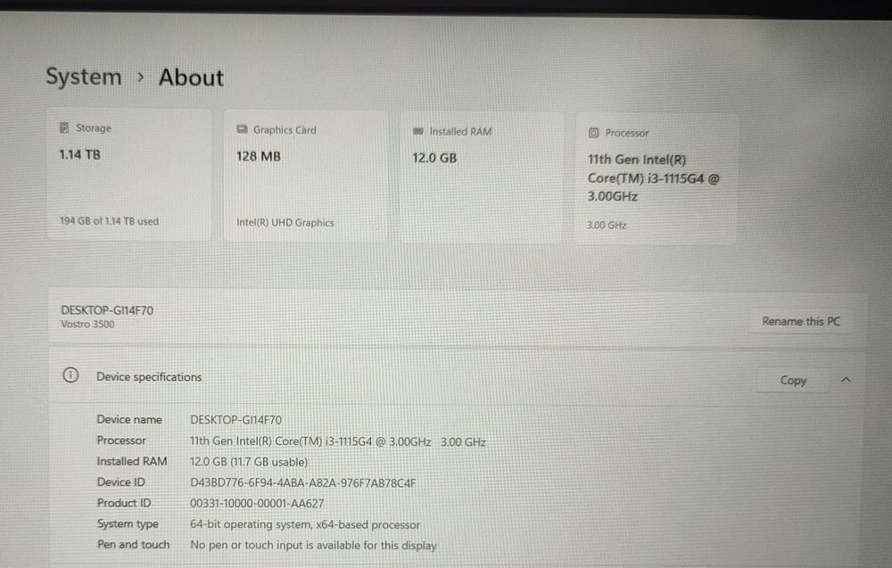 Laptop Dell Vostro 3500 ca nou, Win 11.  Trimit cu verificare!