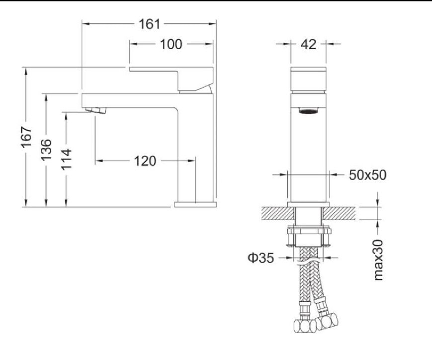 Vand Baterie lavoar CUBEFIELD, cu montaj pe lavoar – auriu periat