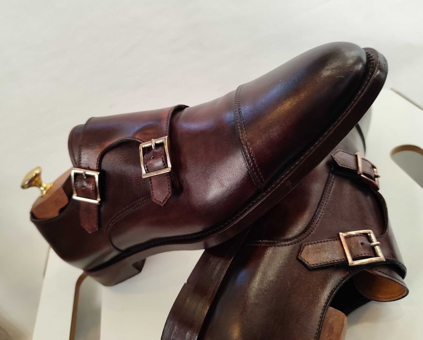 Pantofi monk 41 41.5 42 de lux SANTONI piele naturala lucrati manual