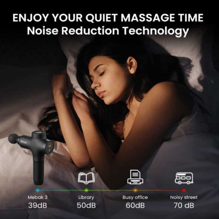 Масажен пистолет MEBAK 3, 2600 mAh батерия, 7 глави, LСD дисплей, калъф за съхранение, цвят: черен