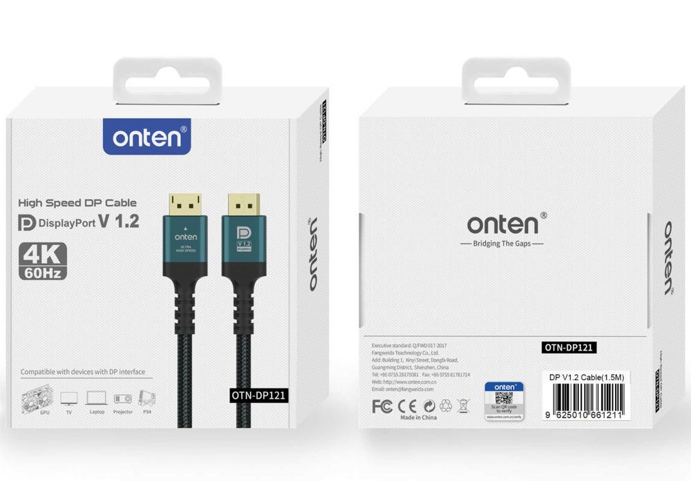 Кабель DisplayPort – версия 1.2 с поддержкой 4K 60Hz – Onten OTN-DP121