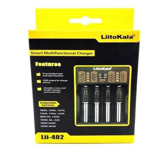 Функция Powerbank Автоматично Зарядно Устройство Liitokala Lii-402 18650 Мощно с 4x Независими Слота Всеки Зарежда Различен Модел Батерии Едновременно