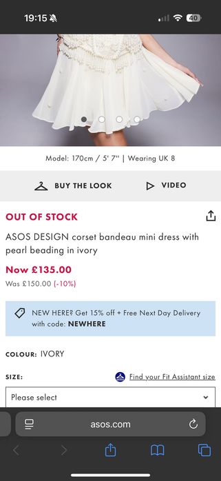 Rochie scurtă albă Asos perle, de ocazie / cununie civilă, ca nouă, mărimea 38/M
