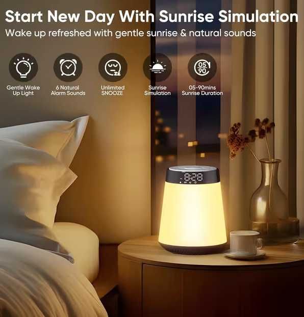 Boxa Bluetooth, Ceas, Alarma, Lampa Veghe, White Noise Machine, NOU