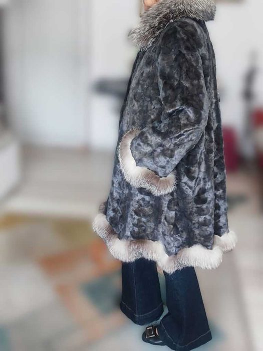 Haina lux blana naturala Vizon si Vulpe Argintie, marime 44-46, Campina PH - Ca noua