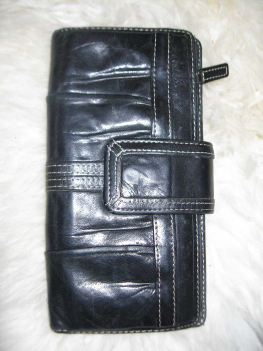 Fossil голям дамски кожен портфейл естествена кожа