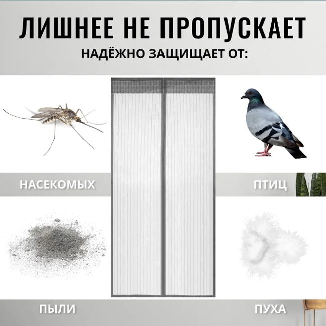 Москитная сетка на дверь, штора на магнитах от комаров мух и насекомых