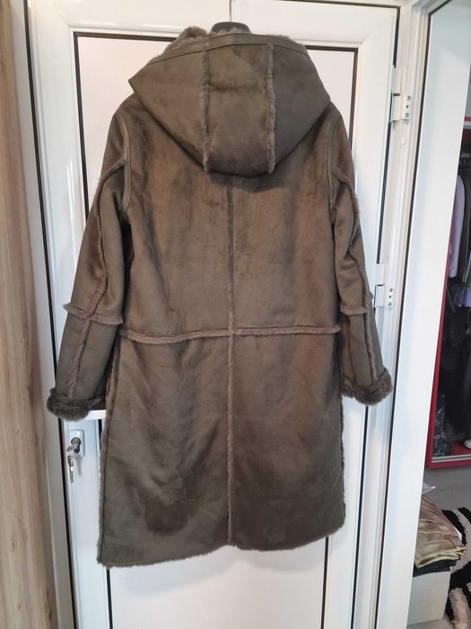 Якета от естествена кожа + тютюнево-зелено дълго палто
