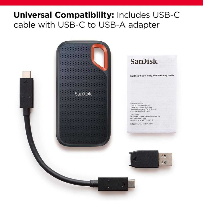 SanDisk 2TB Extreme Portable SSD 1050MB/s, USB-C, USB 3.2 Gen 2