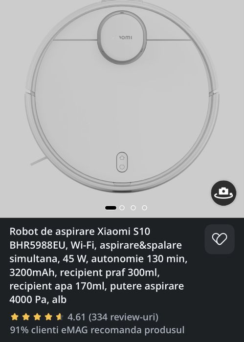 Robot de aspirare Xiaomi S10 – aspirare + spălare, stare bună, cumpărat în august 2024