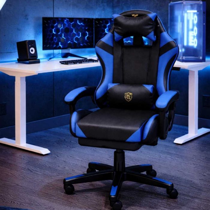 Геймърски стол Primaveo с Масажна функция, Прибираща поставка за крака