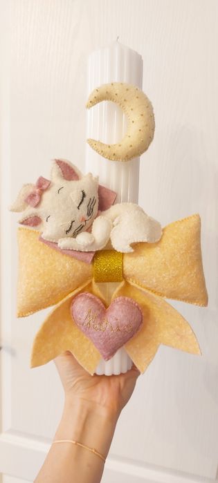 Lumanare botez fetite. Lumanare botez handmade personalizata. Pisicuta Marie