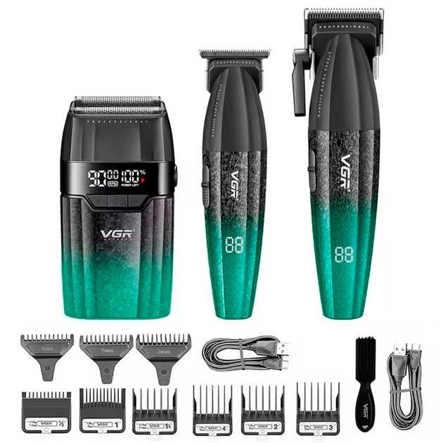 Комплект VGR 3 в 1 V-640 S3 GREEN- машинка ,тример, самобръсначка