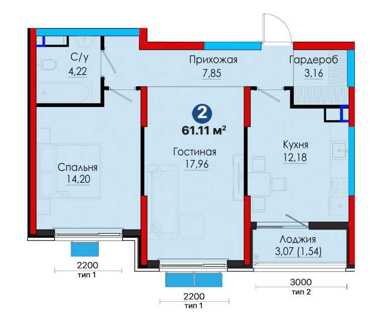 Biznes klass! Olmazorda 2-xonali квартира 61 m² | Ipoteka bor