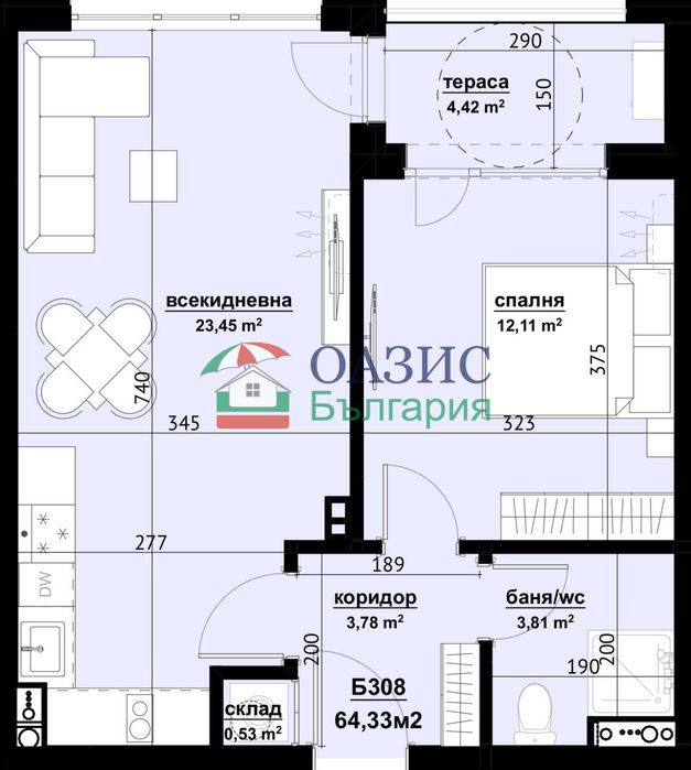 Апартамент с 1 спалня в нов комплекс "Смокините 6", Бургас, 64.33 кв.м,