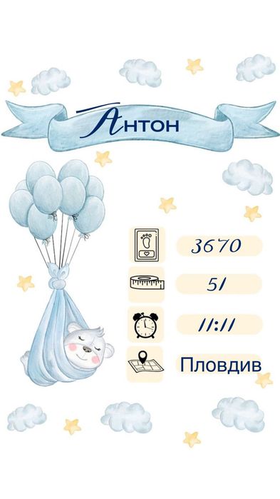 Персонализирана бебешка визитка в рамка