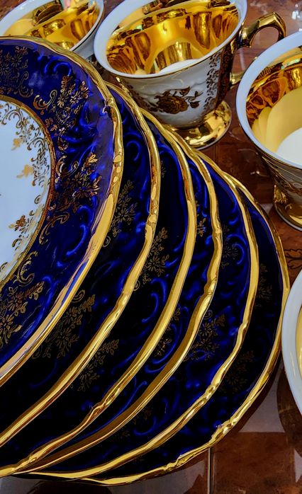 Шикарный чайный сервиз. Чехия.  Кобальт. Дёшево !