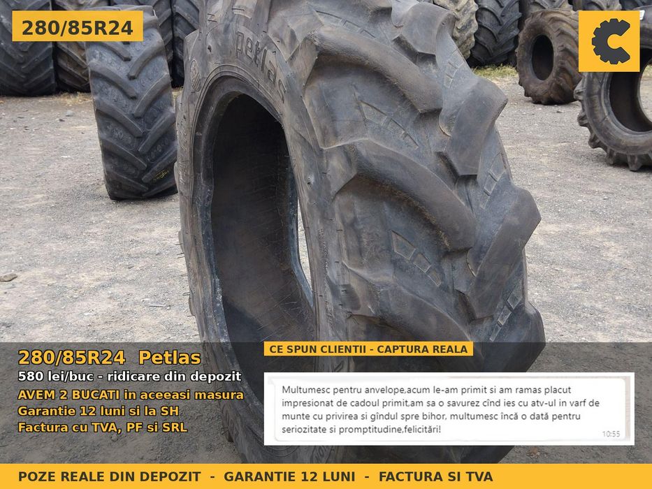 Cauciucuri Anvelope 280/85R24 280/85 R24 280/85-24 11.2R24 2808524 Petlas Prasitoare Tractor Roti Inguste Utilaje Agricole SH Second Hand SECOND HAND