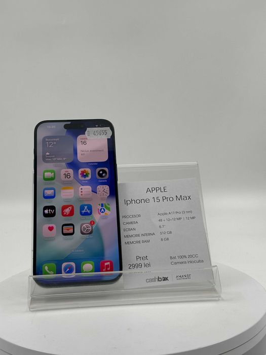 Iphone 15 Pro Max 512GB Bat100 20CC Inlocuita Garantie 24 Luni CashBox