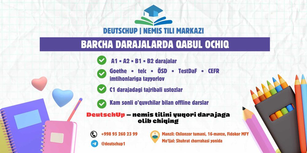 Nemis tili kursi | A1–B2 | Goethe, Telc, TestDaF tayyorlov