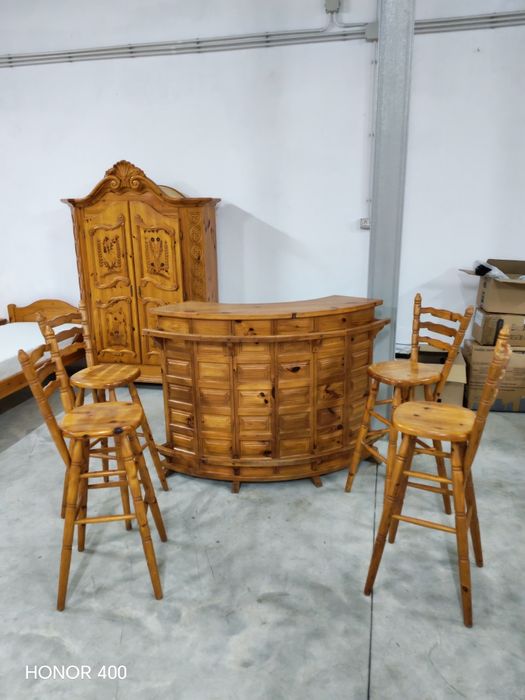 Bar Rustic Terasa/Foișor cu 4 Scaune - Lemn Masiv - Mobila Germania