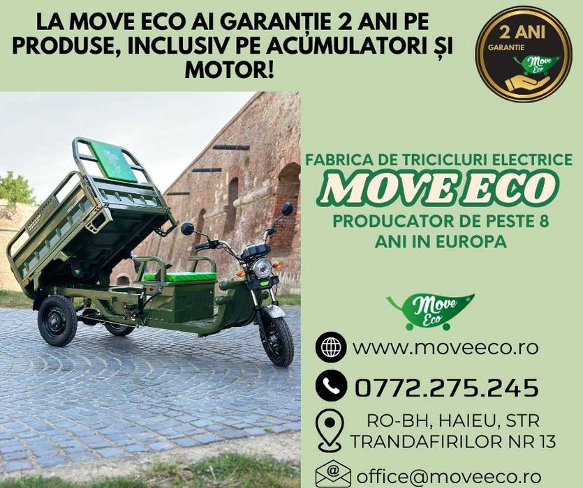 Triciclu electric MoveEco omologat limitat 25 km/h - Garantie 2 ANI