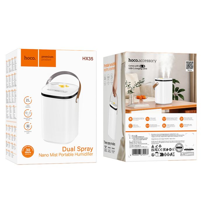 Увлажнитель воздуха HOCO HX35 2 л с подсветкой и USB-C 40 кв м